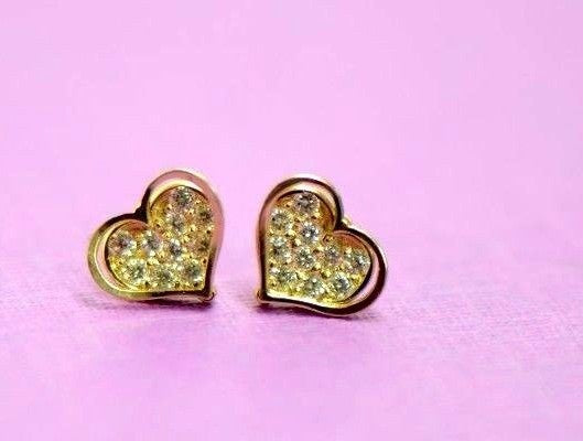 14K White Yellow Gold Heart Shape CZ Stud Earrings