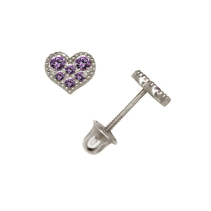 14K Yellow & White Gold Pretty CZ Heart Shaped Stud Earrings for Women
