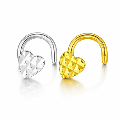 14k Yellow or White Gold Heart Nose Piercing Stud Diamond Cut