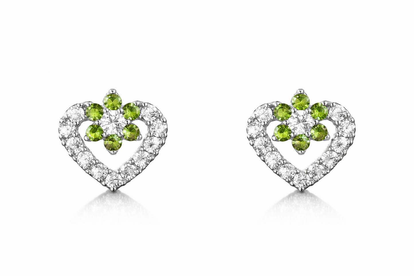 14K White Gold CZ Heart Shape Stud Earrings
