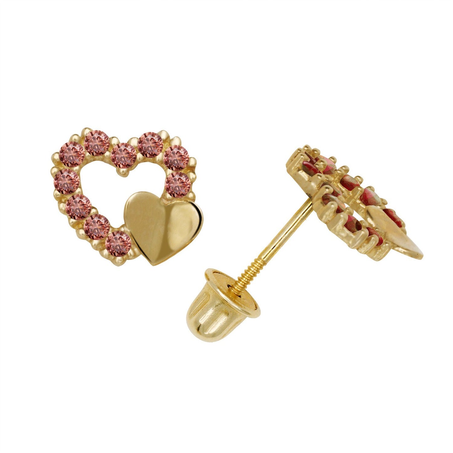 14K Yellow & White Gold  Pretty CZ Heart Shaped Stud Earrings for Women