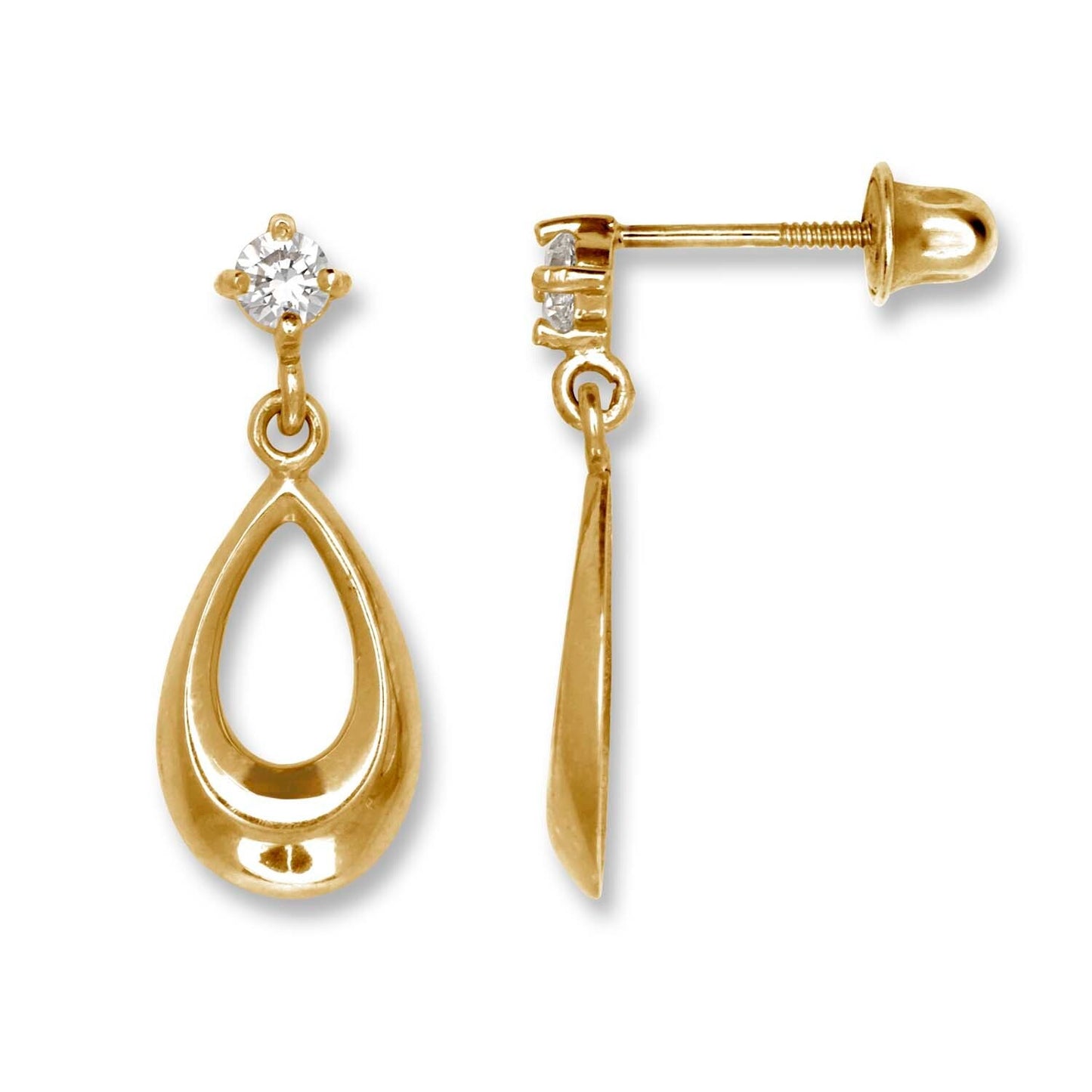 14K Yellow & White Gold Teardrop Shape CZ Dangle Fashion Earrings for Women