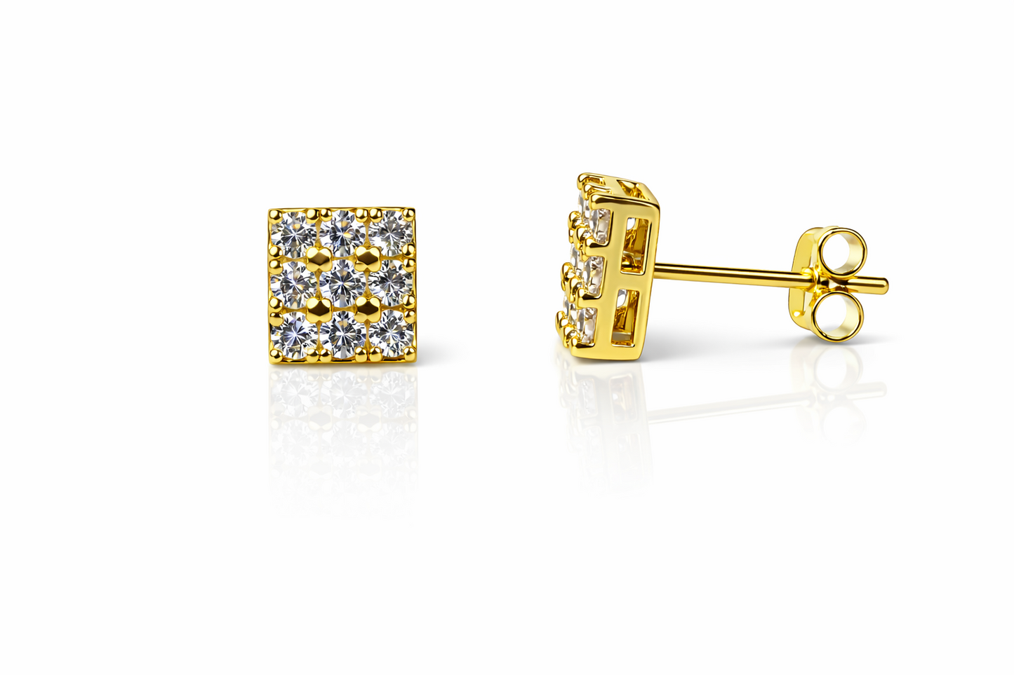 14K Yellow or White Gold Fancy Square CZ Stud Earrings