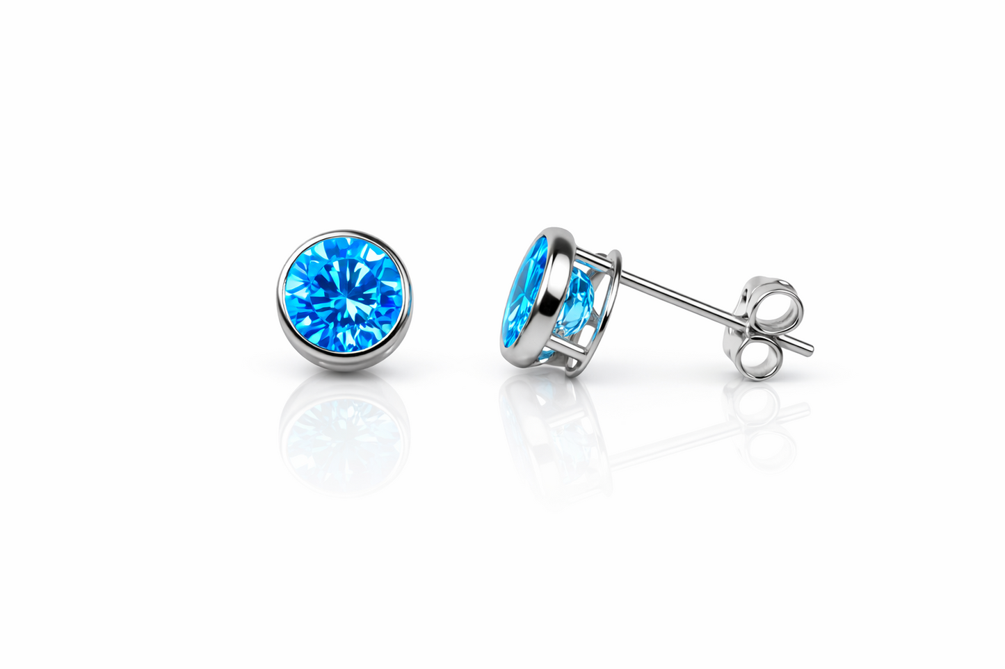 14k Solid White Gold 6mm Round Birthstone Stud Earrings with Push Back