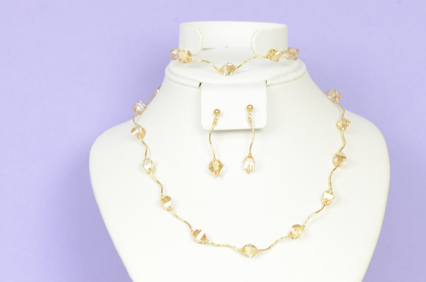 14k Yellow or White Gold Genuine Swarovski Crystal Beads Necklace Set