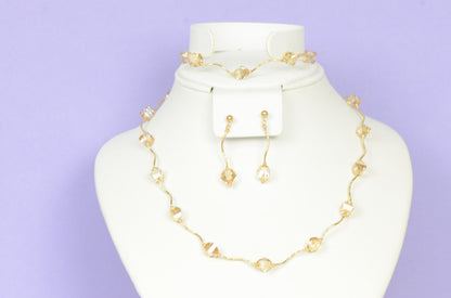 14k Yellow or White Gold Genuine Swarovski Crystal Beads Necklace Set