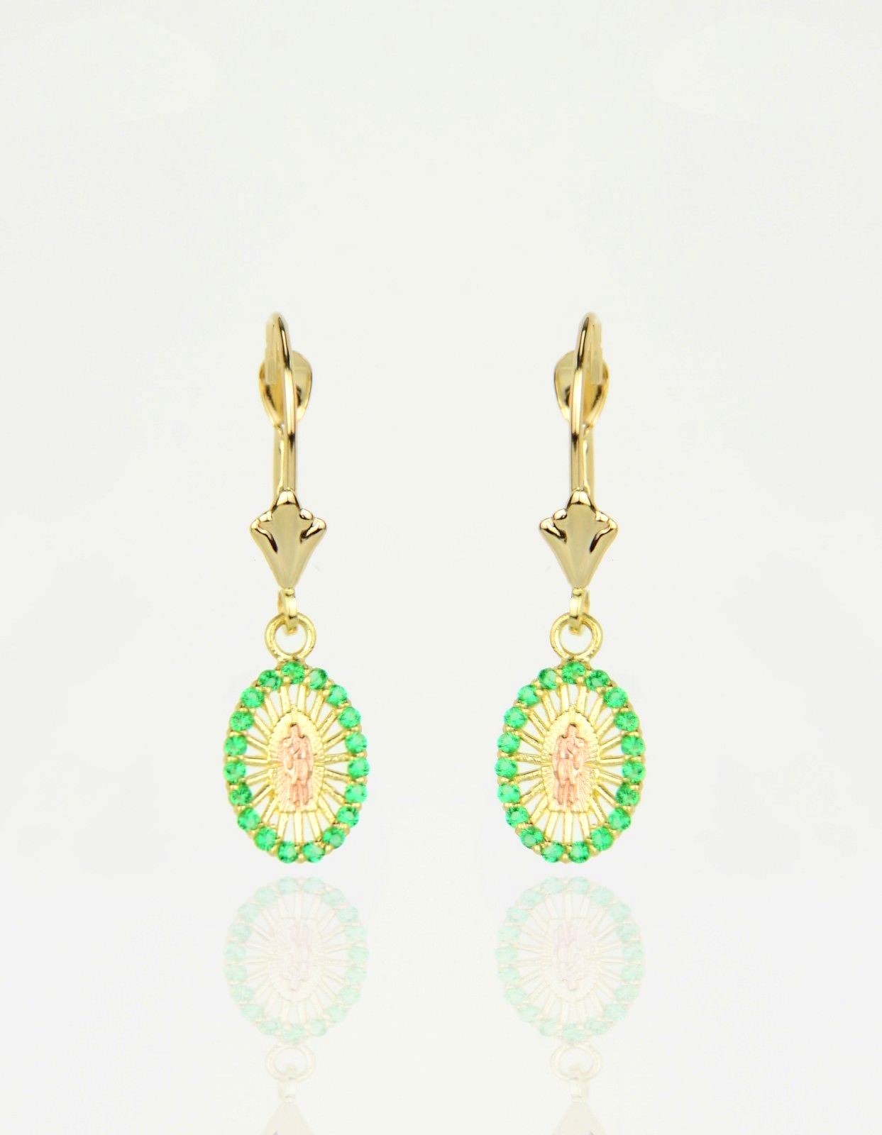 14k Yellow Gold CZ Guadalupe Oval Dangle Leverback Pierced Earrings