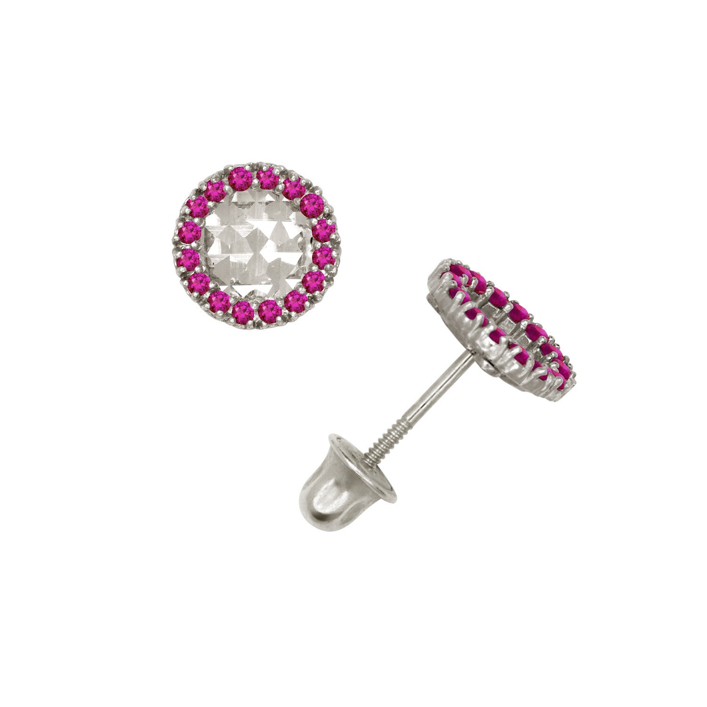 14k Yellow or White Gold Halo Round CZ Stud Earrings