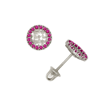 14k Yellow or White Gold Halo Round CZ Stud Earrings