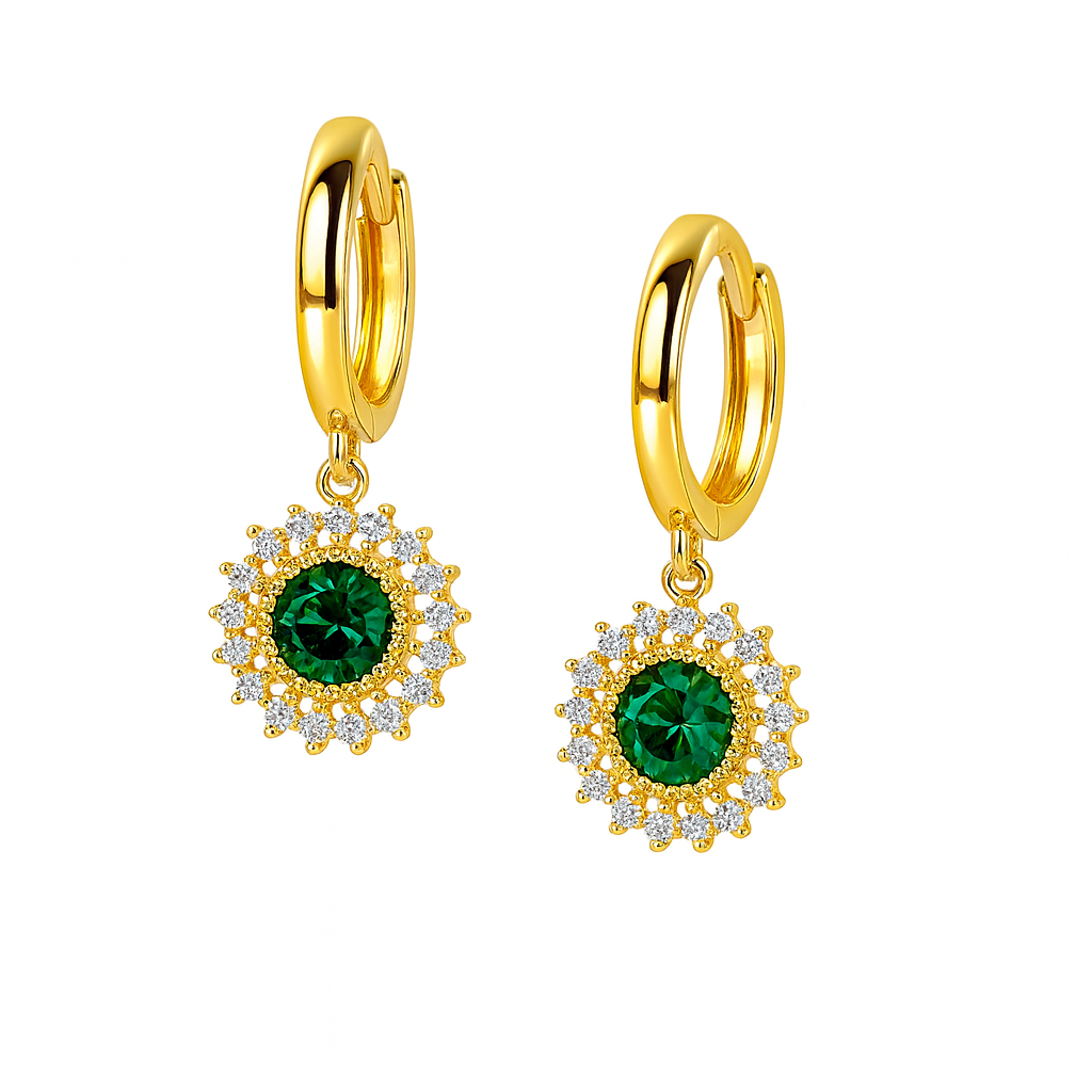 14k Yellow Gold Dangle Hoop Huggie Earrings