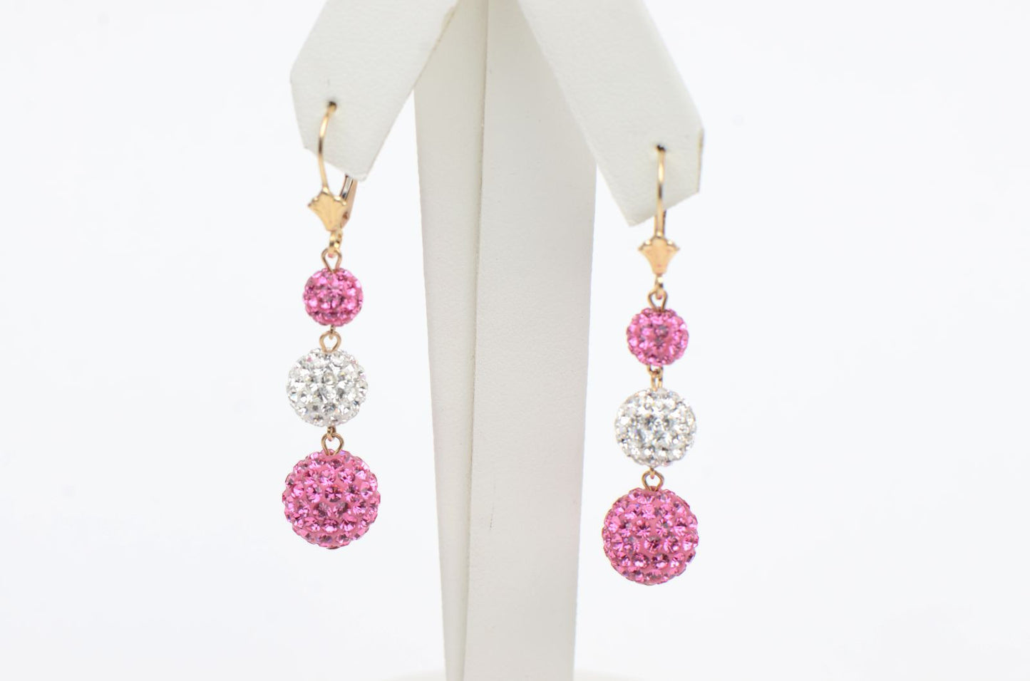 14K Yellow Gold Leverback Dangle Earrings with Genuine Czech Crystals