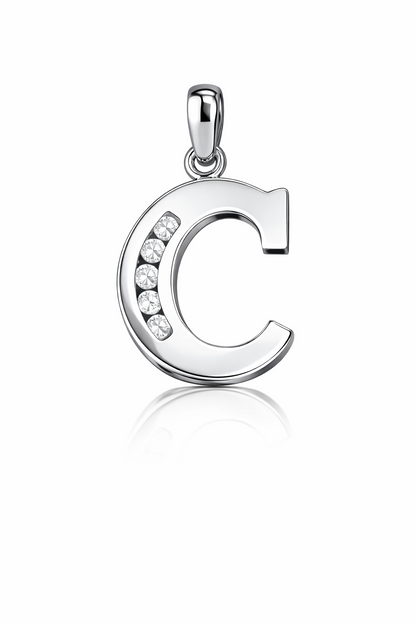 925 Sterling Silver Initial Letter CZ Pendant