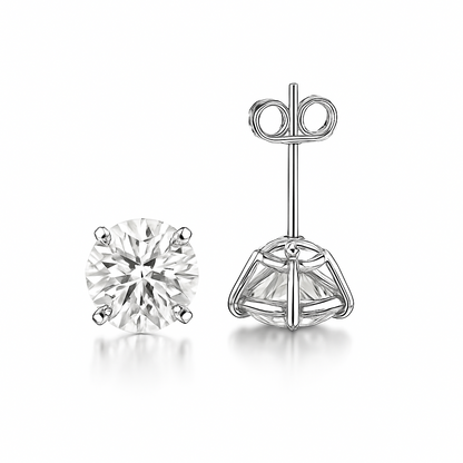 14K Solid White Gold 6mm Round Birthstone Stud Earrings with Push Back