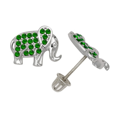 14K Yellow & White Gold Classic Elephant Studs Screw Back Earrings for Women