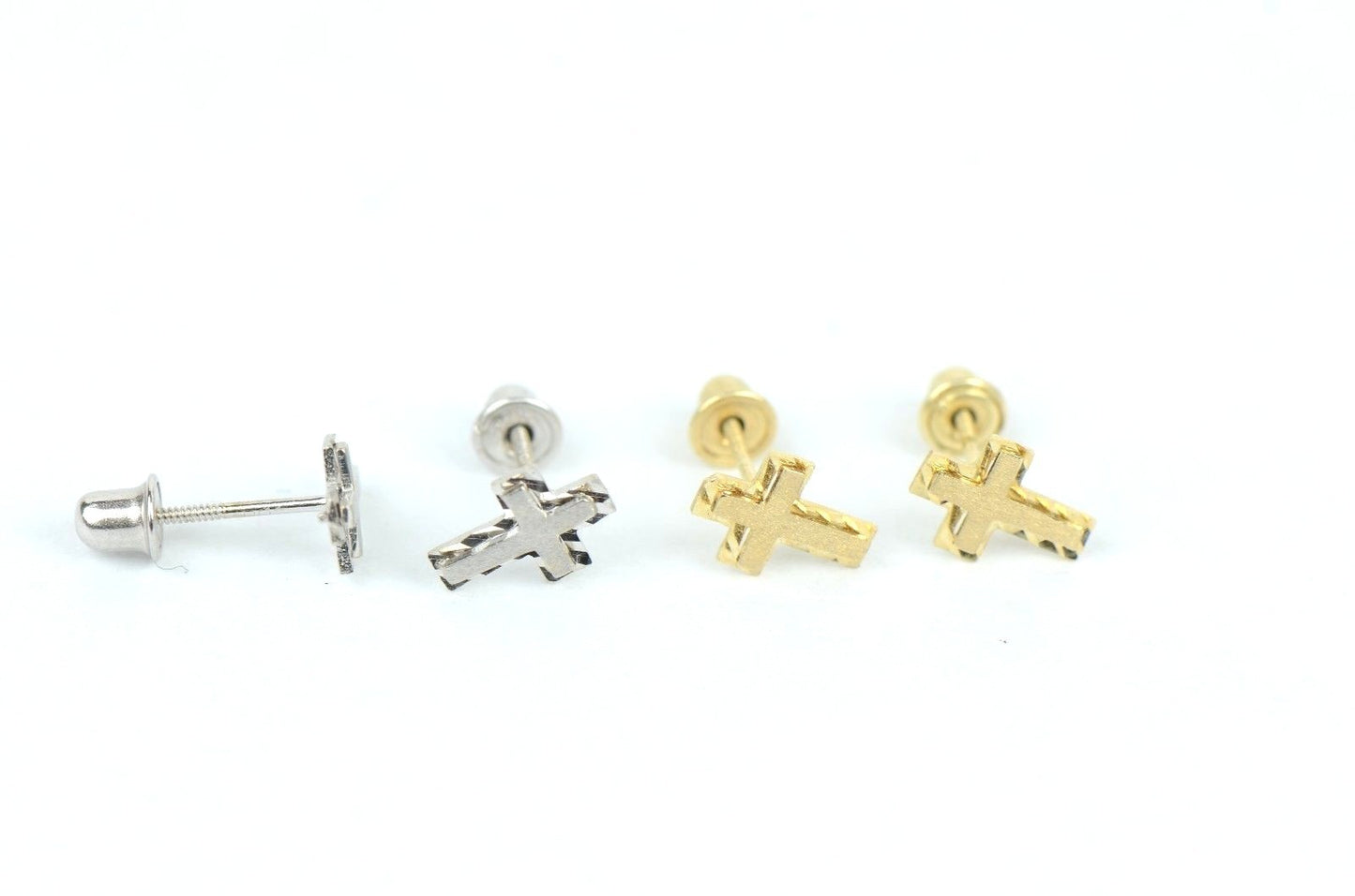 14K Yellow or White Gold Cross Earrings