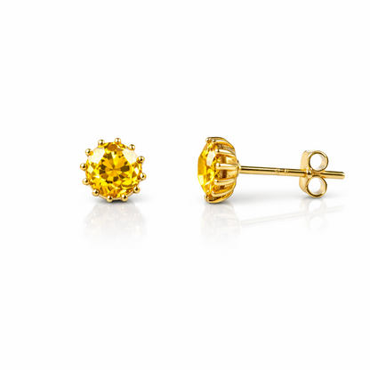 14k Solid Yellow Gold 6mm Round Birthstone Push Back Earrings