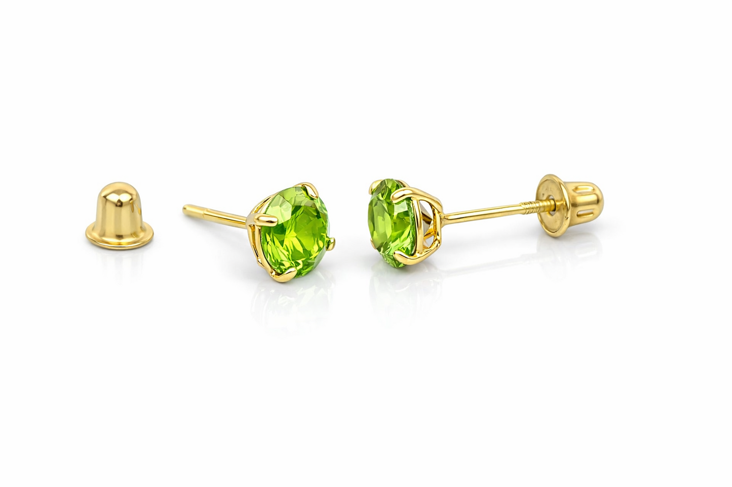 14K Solid Yellow Gold 5mm Round Birthstone screw back Stud Earrings for Women