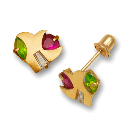 14K Yellow & White Gold Heart Shape Screw Back Studs  Earring for Women