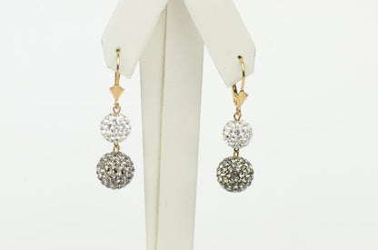 14K Yellow Gold Leverback Dangle Earrings Genuine Czech Crystals