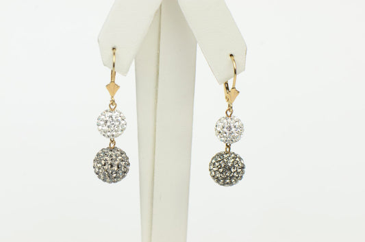 14K Yellow Gold Leverback Dangle Earrings Genuine Czech Crystals