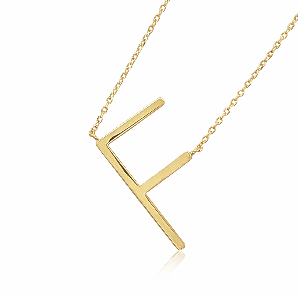 14k Yellow Gold Sideway Initial Letter Necklace Pendant
