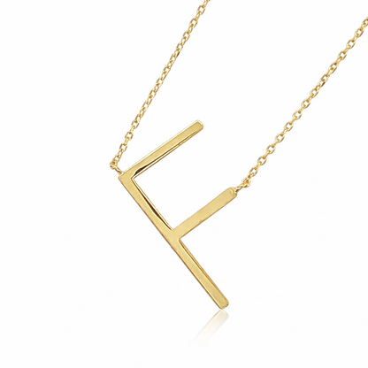14k Yellow Gold Sideway Initial Letter Necklace Pendant