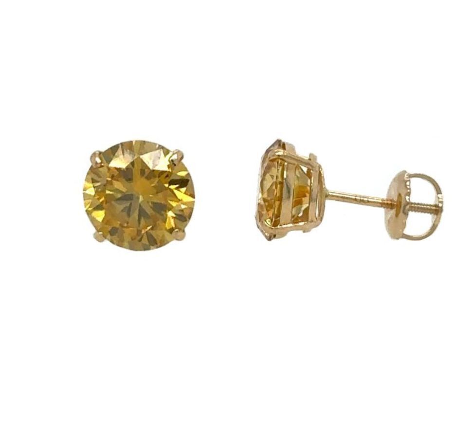 14K Gold GRA Certified D-VVS1 Round Yellow Moissanite Screw Back Studs Earrings