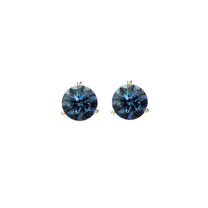 14K Gold GRA CertifiedD-VVS1 Blue Moissanite Martini PushBack Stud Earrings