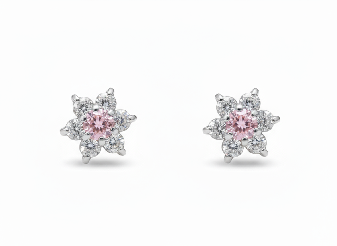 14k White Gold Beautiful Flower Shaped Stud Earrings for Women