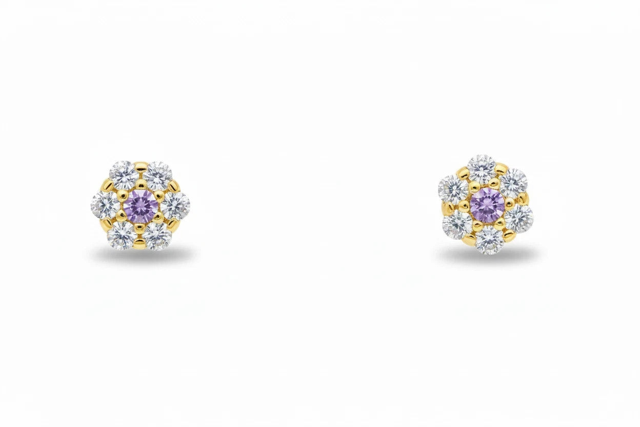 14K Yellow Gold Flower Shaped  Screw Back Stud Earrings for Women