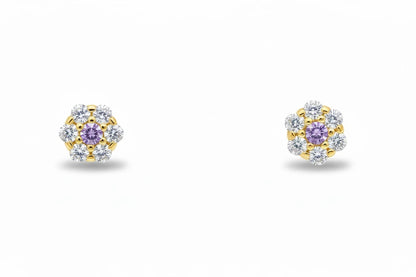 14K Yellow Gold Flower Shaped  Screw Back Stud Earrings for Women