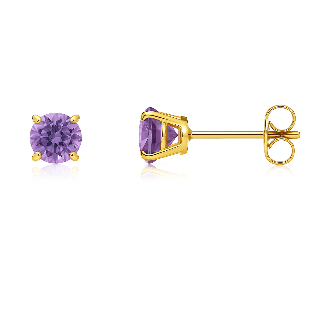 14K Yellow Gold 4mm Round Shaped Birthstone Stud Push Back Earrings for Women