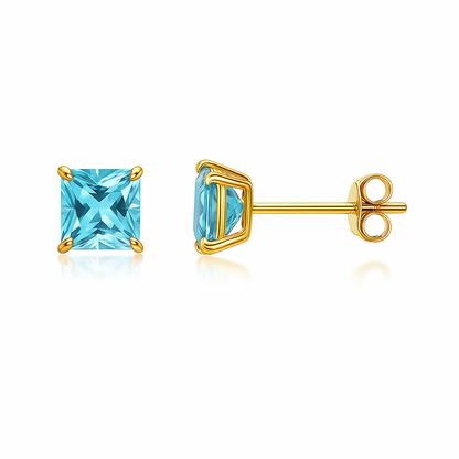 14k Yellow Gold Square Princess Cut Birthstone 5mm CZ Stud Earrings for Women