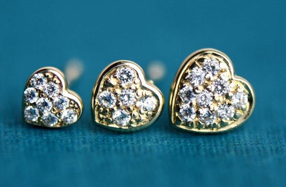 14K Yellow and White Gold Heart CZ Stud Earrings