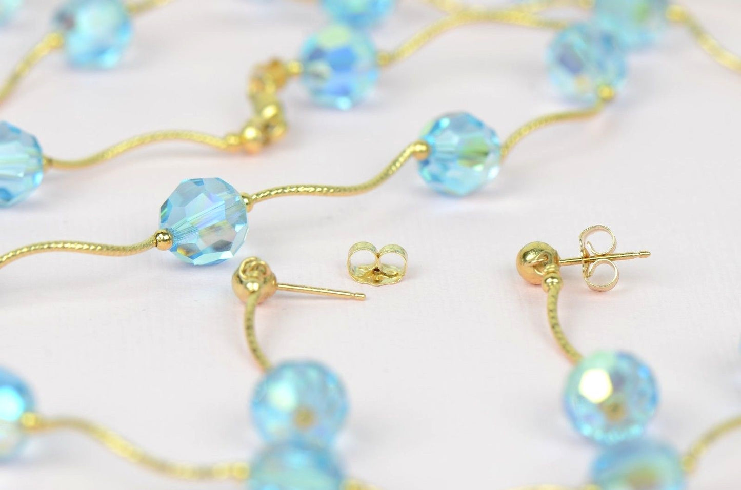 14kYellow Gold swarovski crystals Beads 3pcsWomen Set:Necklace,Bracelet,Earrings