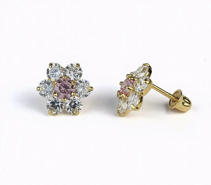 14k Yellow Gold Beautiful Flower Shaped Screw Back Earrings for Women