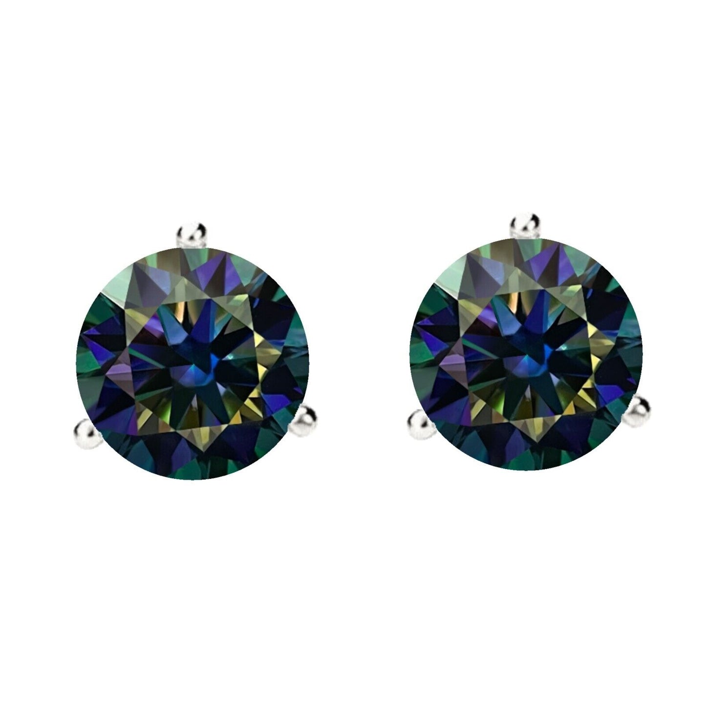 14K Gold GRA CertifiedD-VVS1 Rainbow Blue Moissanite ScrewBack Stud Earrings