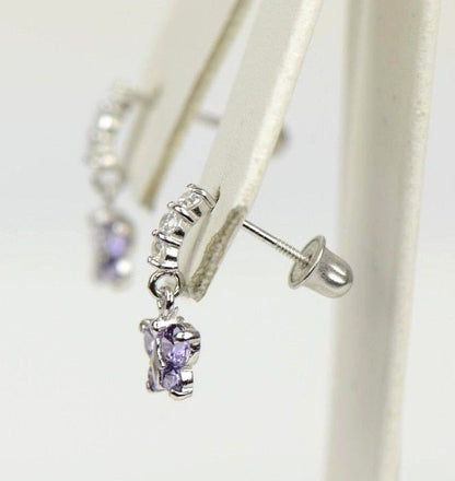14K White Gold Birthstone Butterfly Dangle Earrings