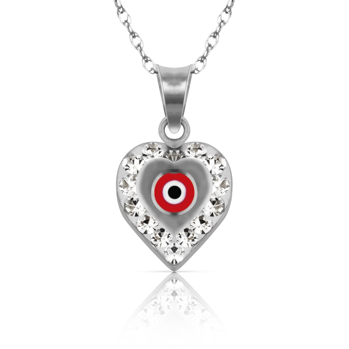 14k Yellow or White Gold CZ Heart Evil Eye Pendants