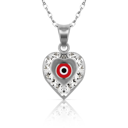 14k Yellow or White Gold CZ Heart Evil Eye Pendants