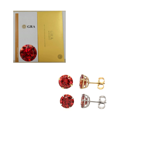 14K Gold GRA Certified D-VVS1 Round Garnet Moissanite PushBack Studs Earrings