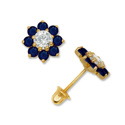 14K Yellow & White Gold Large Beautiful CZ Flower Stud Earrings for Women