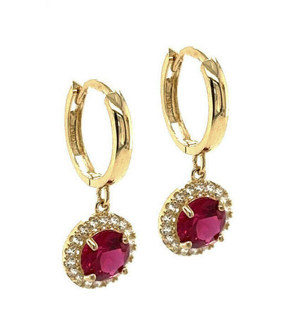 14k Yellow Gold Beautiful Halo Birthstone Round Shaped Huggie Earrings for Women