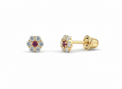 14K Yellow Gold Flower Shaped  Screw Back Stud Earrings for Women