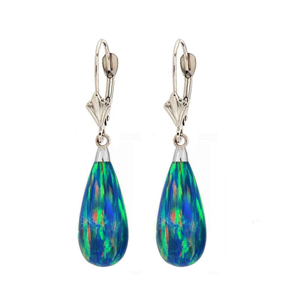 14k White Gold Opal Leverback Earrings