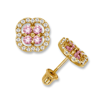 14K Yellow & White Gold CZ Squared Screw Back Stud Earrings for Women