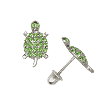 14k Yellow or White Gold Turtle CZ Stud Earrings