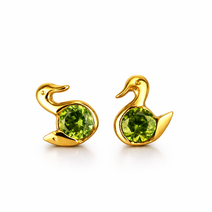 14k Yellow Gold Duck Birthstone Stud Earrings Screw Back