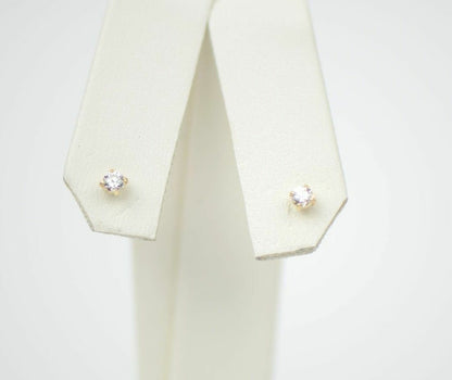 CZ Stud Earring Round cut in 14k yellow gold Screw back