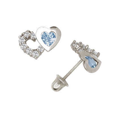 14K Yellow & White Gold Classic CZ Heart Shaped Stud Earrings for Women